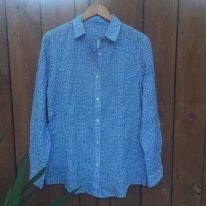 J. McLaughlin Blue Gingham Crinkle Blouse Shirt